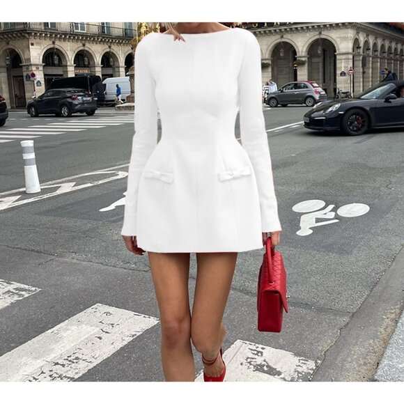 Women's Long Sleeve Mini Dress Polyester Spandex Bodycon Party Night Out - Picture 3 of 7